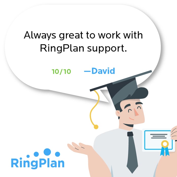 Always great to work with RingPlan support. 10/10 —David